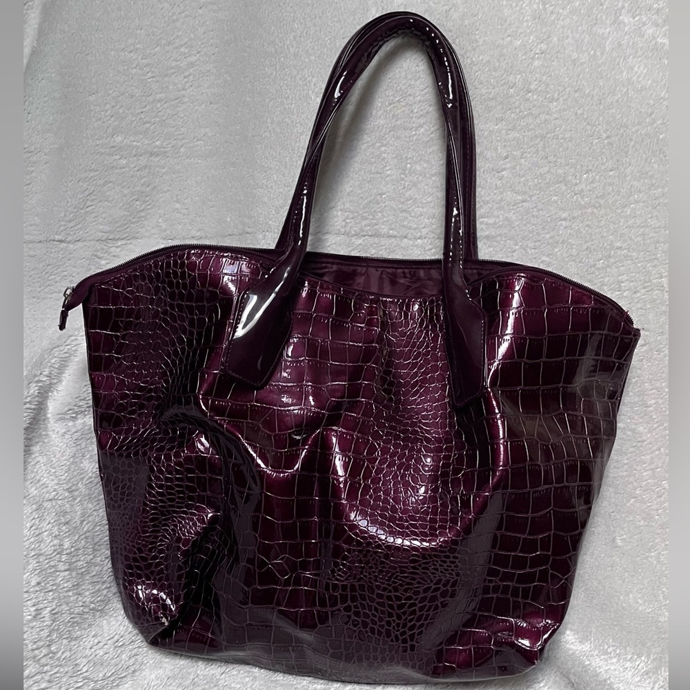 Shoulder Tote Bag Burgundy Wine alligator print